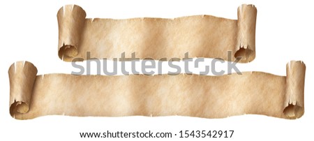 Fantasy paper or parchment scroll banners set isolated on white