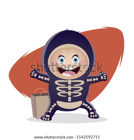funny cartoon illustration of a cute baby girl in halloween costume