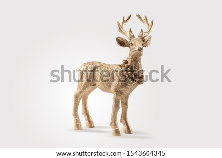 Gold Red deer, reindeer, christmas, autumn picture, isolated on white background, decoration, postcard, wall paper