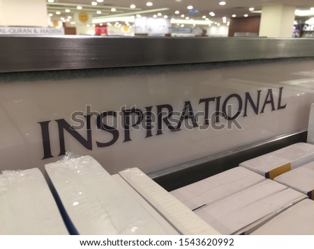 Sign or indication for book category, genre, or section at the book store. Inspirational word.