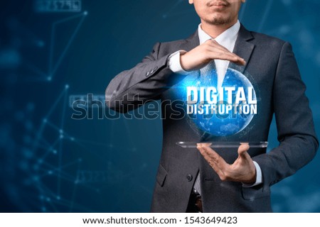 The abstract image of the business man hold the hologram on hand and element of this image furnished by Nasa. the concept of digital distrubtion, blockchain, internet of things and future life