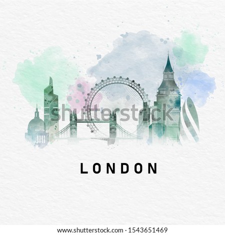 London with world famous landmarks watercolor style. Vector illustration.