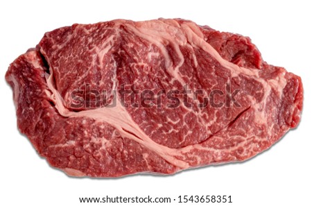 Chuck fresh raw beef steak isolated on white background, top view.