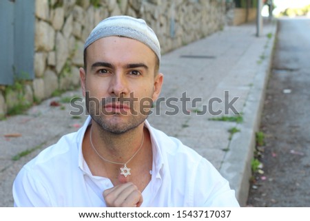 Jewish man outdoor close up  Royalty-Free Stock Photo #1543717037
