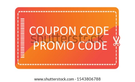 Promo code vector, discount coupon code, gift illustration design with scrissors and dotted line.