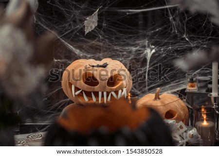Halloween, decor elements and attributes of the holiday .Autumn holidays, decor and decoration.