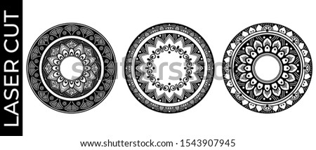 Set of decorative mandalas for laser cutting. Hand drawn background, vector isolated on white