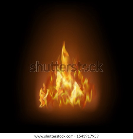 Vector Flame Isolated over Black Background. Hot Red and Yellow Burning Fire with Flying Embers.