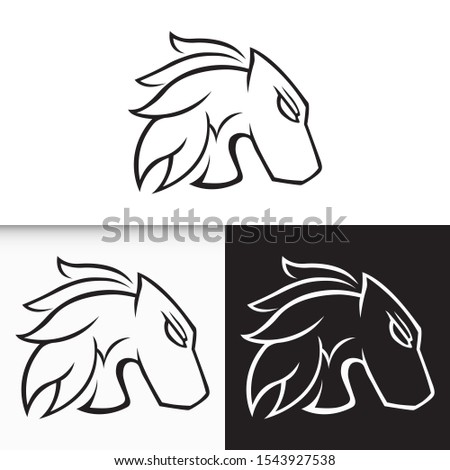 Vector Horse Head Logo Icon Minimalist. Line Bold Black White Monochrome  EPS 10