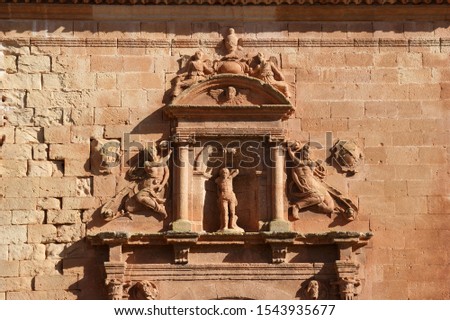 Detail on the facade of La Trinidad church at Alcaraz, Spain. Royalty-Free Stock Photo #1543935677