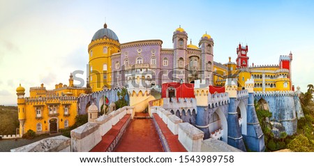 Pena Palace in Sintra, Lisbon, Portugal. Famous landmark. Most beautiful castles in Europe Royalty-Free Stock Photo #1543989758