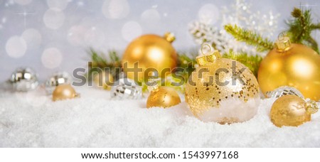 Merry Christmas and Happy New Year, Holidays greeting card with blurred bokeh background