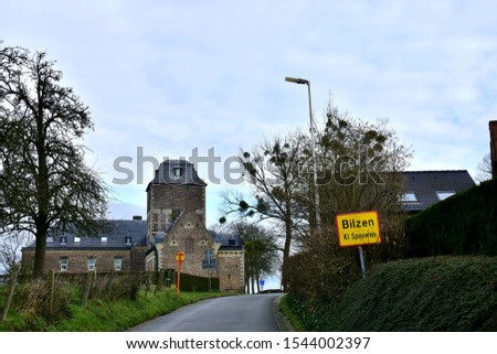 The building and restaurant at the back door of Alden Biesen castle in Rijkhoven village, Bilzen city - Limburg province, Belgium. Royalty-Free Stock Photo #1544002397
