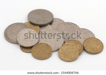Old Coins stack isolated white background for saving money commercial