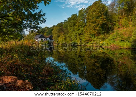 Half-timbered houses on the river bank, Viewpoint Wipperkotten Royalty-Free Stock Photo #1544070212