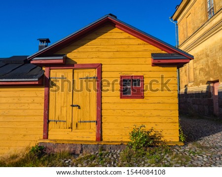 Finland. Helsinki. House in the fortress of Suomenlinna. Fort Sveaborg. Sights of Finland. Territory of the fort. Historic buildings in Finland. Scandinavia. Finnish hut. Scandinavian architecture. 