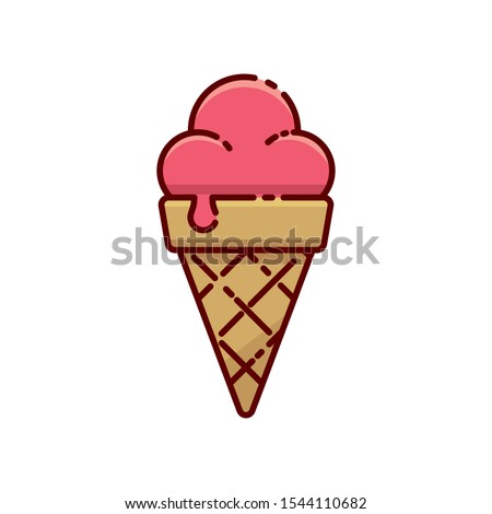 Cute ice cream vector illustration with simple filled line design isolated on white background. Ice cream clip art