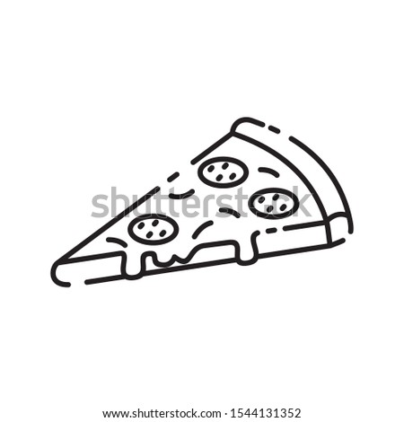 Pizza vector illustration with simple black line design. Pizza icon, pizza doodle