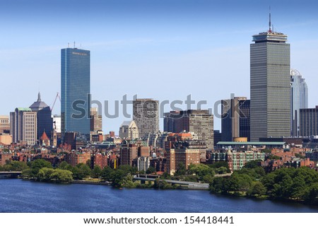 Aerial View of Boston in Massachusetts, USA on a sunny summer day.