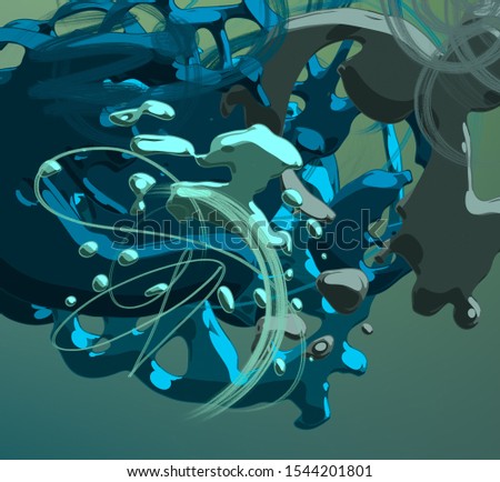 Cartoon Decorative oil painting. Vibrant dynamic art. 2d illustration. Texture backdrop mix unique matrix form. Creative natural chaos structure element material creation bitmap figures. Acrylic vivid