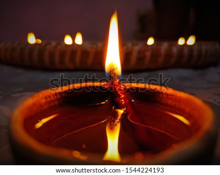 Diya Red Deep Flame Dark Background Black Diwali Night 