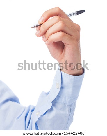 holding black pen on a white background