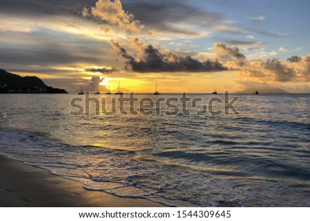 Sunset in the Seychelles in the Indian Ocean