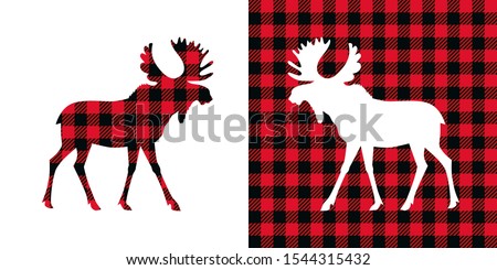 

Moose buffalo plaid  set. Vector illustration woodland  animal . Lumberjack  clipart. 