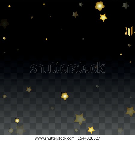 Vector Illustration with Gold Stars on Black Transparent Background. Magic Night. Cosmic Pattern. Stars Confetti. Flying Stardust.  Cosmic Shiny Child Design. Luxury Golden Starry Design. Premium.