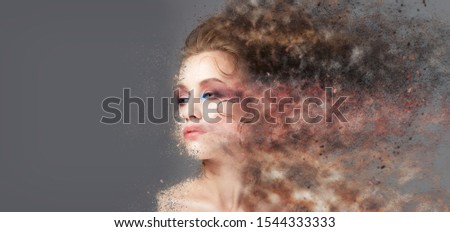 particle portrait woman. creative photo processing