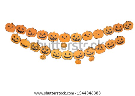 Paper cut Pumpkins handcraft for Halloween day on white isolated