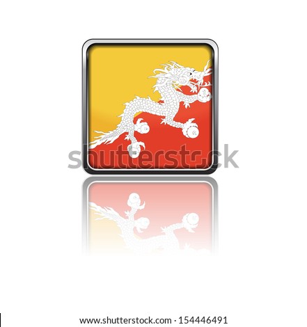 National flag of Bhutan in rectangle frame with reflection