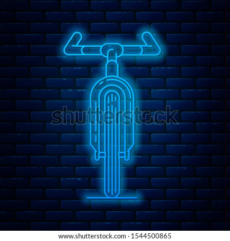 Glowing neon line Bicycle icon isolated on brick wall background. Bike race. Extreme sport. Sport equipment.  Vector Illustration