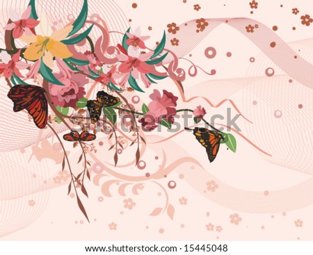 Floral background with butterflies, vector illustration series.