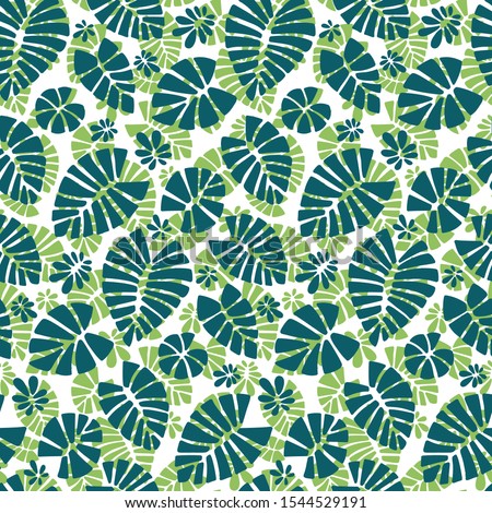 Trendy Summer Tropical Leaves Vector Design. Floral seamless pattern. Doodle vector background with leaves. Colorful tropical illustration.