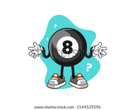 Billiard ball number 8 confused cartoon. Mascot Character vector.