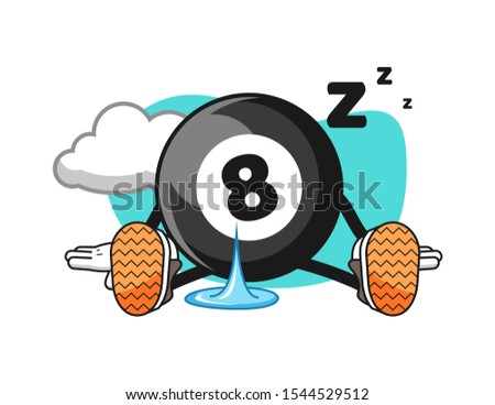 Billiard ball number 8 sleep cartoon. Mascot Character vector.