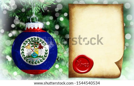 Christmas and New Year background with a flag of Belize. There is a place for your text in the photo