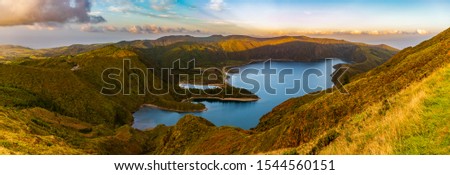 A panorama picture of the Fire Lake (Lagoa do Fogo).