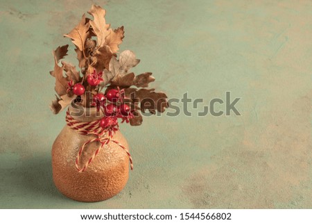 flower arrangement on green background for noel with copy space