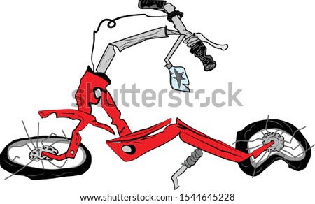 Kick Scooter red crashed. Vector image.