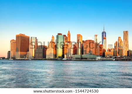 New York City Lower Manhattan at Sunrise, View from Brooklyn, New York, USA 