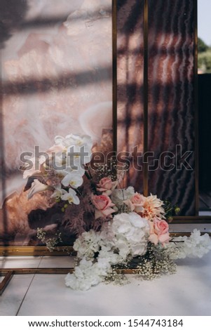 the decor of the wedding wedding ceremony in soft pink colors