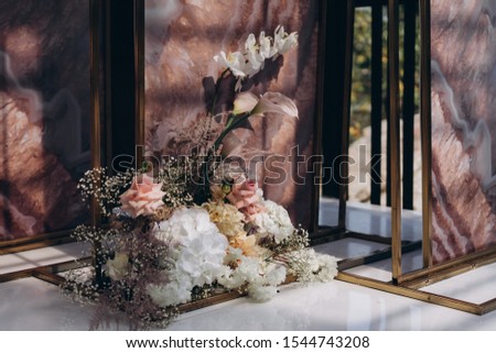 the decor of the wedding wedding ceremony in soft pink colors