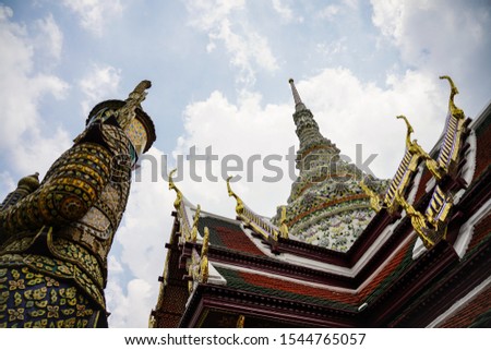 Focus on detail of Thai traditional architecture in Wat Phra Keaw. Temple of the Emerald Buddha Wat Phra Kaeo is one of Bangkok's most famous tourist sites and it was built in 1782 at Bangkok.