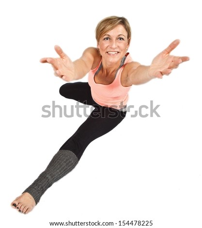 Cute woman dancing on isolated white background