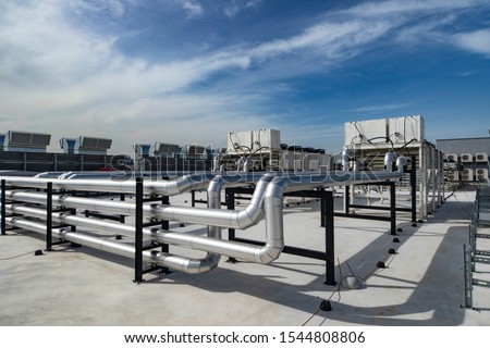 Data center building cooling system line. Royalty-Free Stock Photo #1544808806