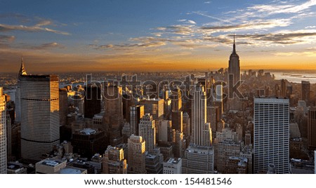 Sunset over Manhattan , panoramic view