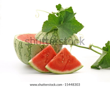watermelon with leaf isolated on white background