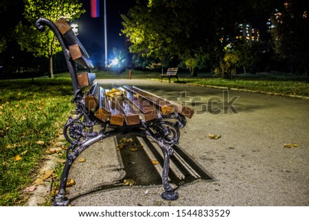 Night photography of bench in the park 
